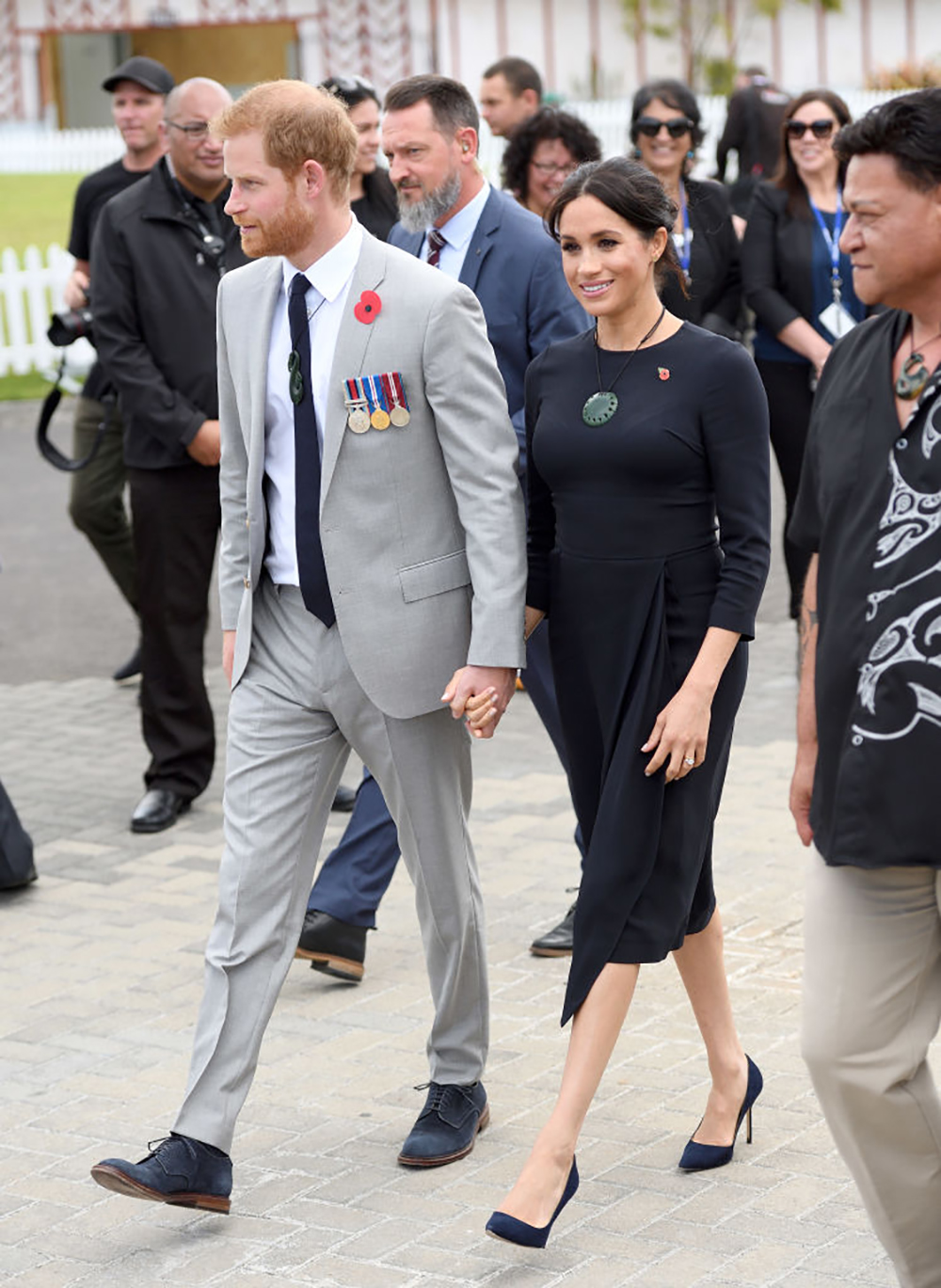 ROTORUA, NEW ZEALAND - OCTOBER 31: Prince Harry, Duke of Sussex and Meghan, Duchess of Sussex visit Te Papaiouru Marae for a formal powhiri and luncheon on October 31, 2018 in Rotorua, New Zealand. The Duke and Duchess of Sussex are on their official 16-day Autumn tour visiting cities in Australia, Fiji, Tonga and New Zealand. (Photo by Karwai Tang/WireImage)