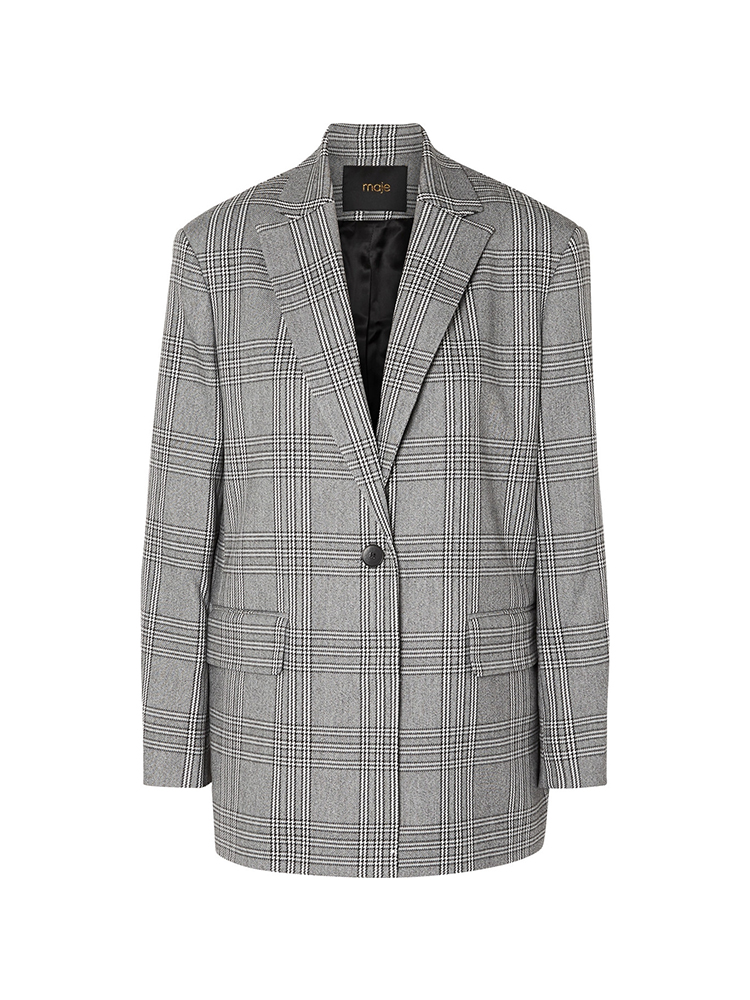 Get the look:  Meghan's royal tour wardrobe - MAJE Checked woven blazer $379
