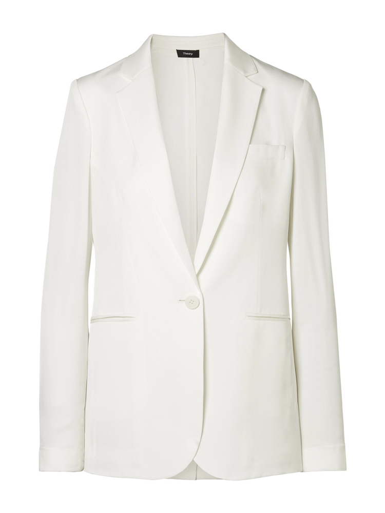 Shop the key pieces in Meghan’s royal tour wardrobe | Theory Grinson silk-georgette blazer, $602 USD from Net-a-Porter
