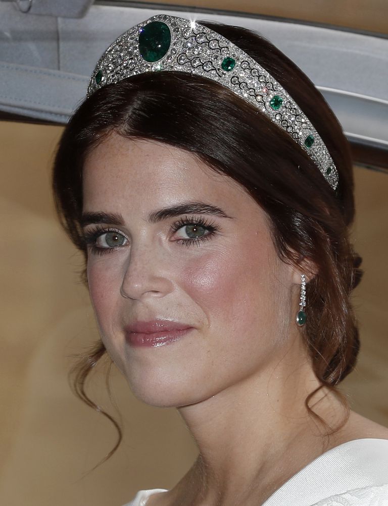Relive every charming moment from Princess Eugenie and Jack Brookbank's royal wedding | Fashion Quarterly | The Greville Emerald Tiara, originally created in 1921 belonging to Queen Mother, Queen Elizabeth II's mum