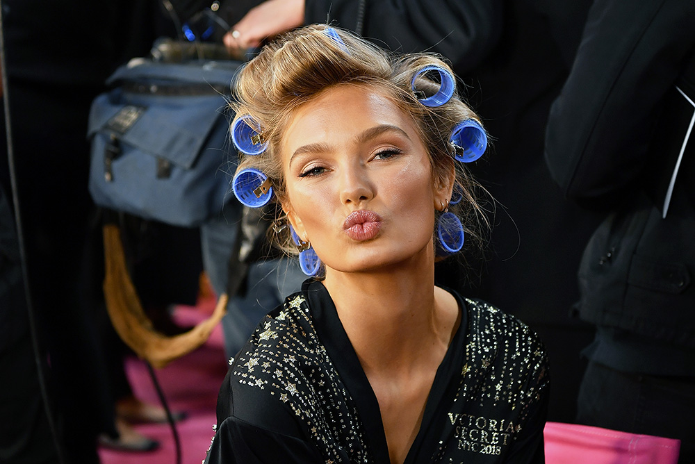 NEW YORK, NY - NOVEMBER 08: Model Romee Strijd prepares backstage for hair and makeup at 2018 Victoria's Secret Fashion Show at Pier 94 on November 8, 2018 in New York City. (Photo by Slaven Vlasic/FilmMagic)