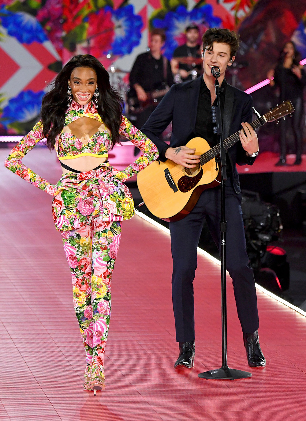 NEW YORK, NY - NOVEMBER 08: Winnie Harlow walks the runway while Shawn Mendes performs during the 2018 Victoria's Secret Fashion Show at Pier 94 on November 8, 2018 in New York City. (Photo by Kevin Mazur/WireImage)