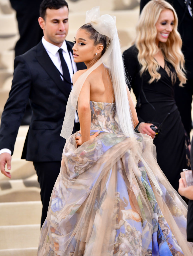 NEW YORK, NY - MAY 07: Ariana Grande attends the Heavenly Bodies: Fashion & The Catholic Imagination Costume Institute Gala at The Metropolitan Museum of Art on May 7, 2018 in New York City. (Photo by James Devaney/GC Images)