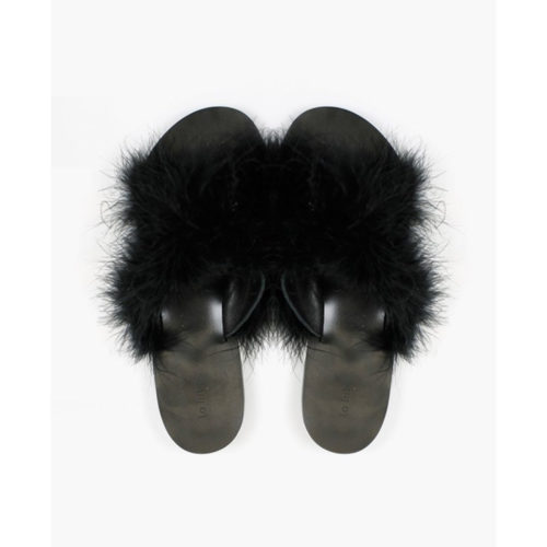 La Tribe fluffy slides, $200 from Sisters & Co.