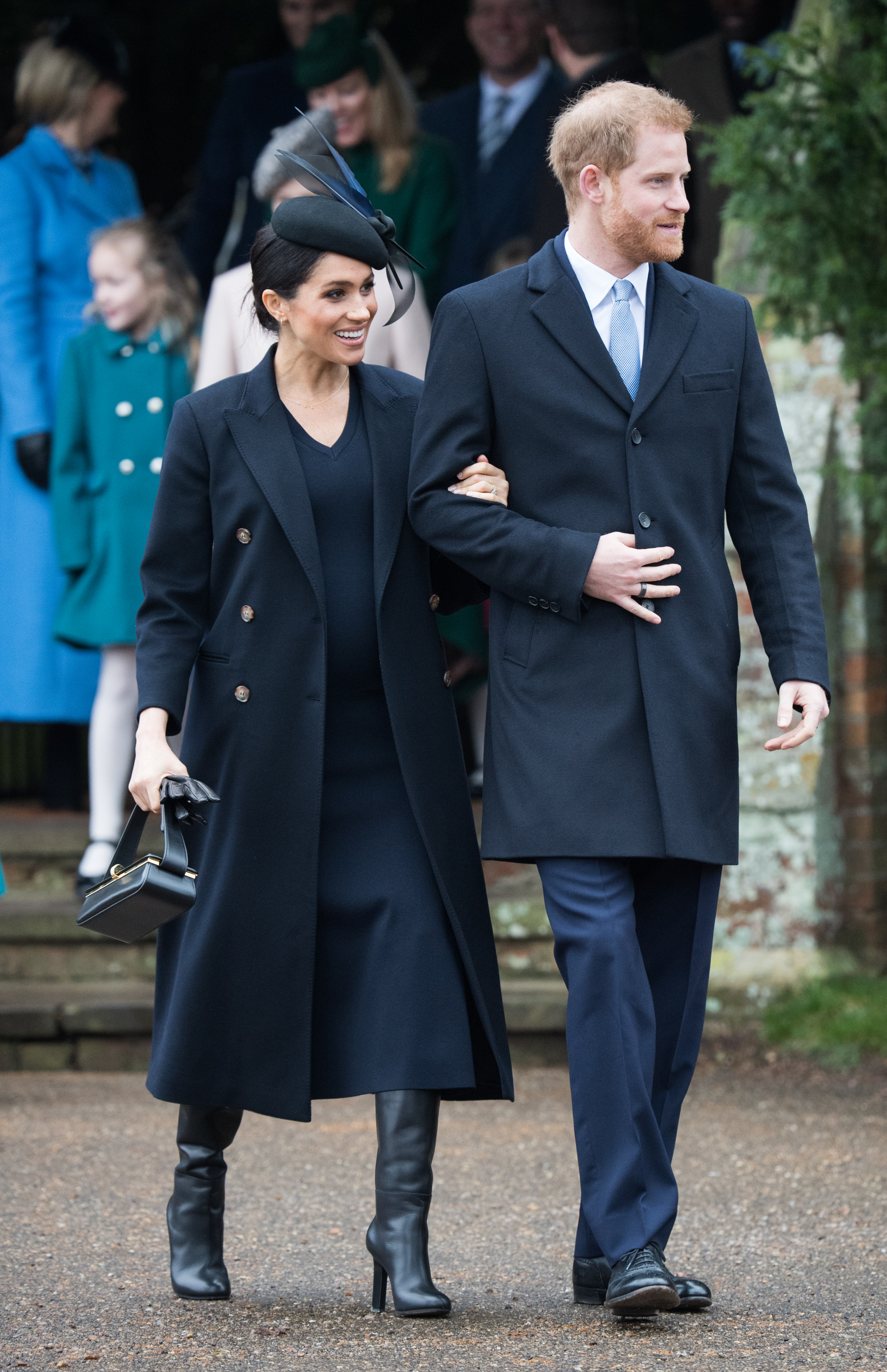 KING'S LYNN, ENGLAND - DECEMBER 25: Meghan, Duchess of Sussex and Prince Harry, Duke of Sussex attend Christmas Day Church service at Church of St Mary Magdalene on the Sandringham estate on December 25, 2018 in King's Lynn, England. (Photo by Samir Hussein/WireImage)