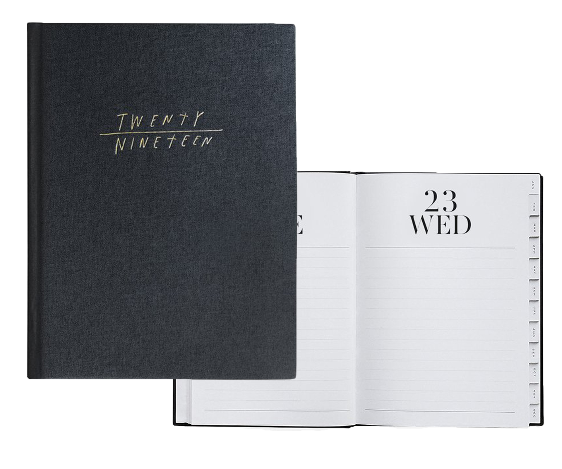 Blacklist 2019 desk diary With a beautiful, thick hardcover and full pages dedicated to each day, easily accessed through side tabs, this large daily diary is designed to sit proudly on a desk. $75.90 from Pepa Stationery.