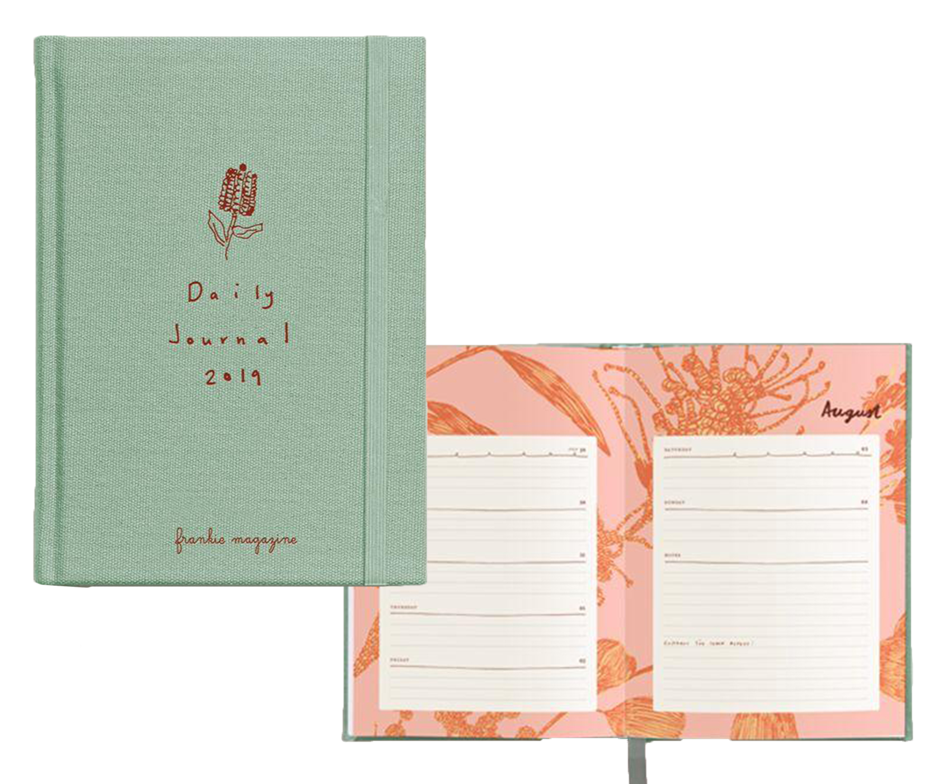 Frankie diary 2019 The annual Frankie diary took a floral note this year, featuring botanical drawings, a leaf glossary and sketch pages. As well as a weekly notes section, monthly calendars and a weekly spread, they have included tear-out gift tags, cards and handy stickers. Around $35 from Frankie.