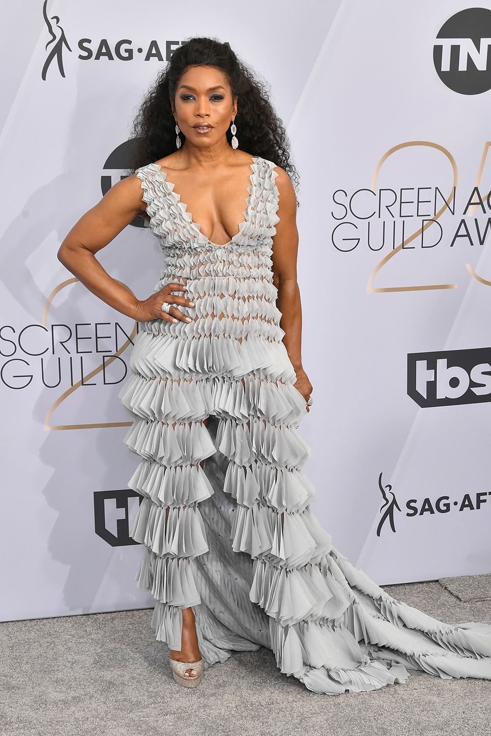 Mandatory Credit: Photo by Rob Latour/REX/Shutterstock (10072501fv) Angela Bassett 25th Annual Screen Actors Guild Awards, Arrivals, Los Angeles, USA - 27 Jan 2019 Wearing Georges Chakra Same Outfit as catwalk model *9734905t