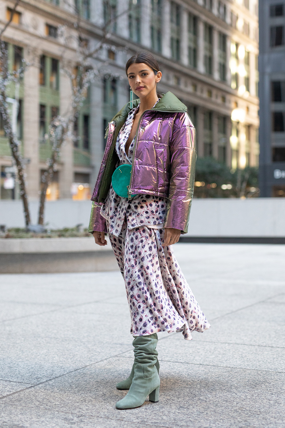 NEW YORK, NEW YORK - FEBRUARY 09: Olivia Perez is seen on the street during New York Fashion Week AW19 wearing Longchamp with leopard print dress on February 09, 2019 in New York City. (Photo by Matthew Sperzel/Getty Images)