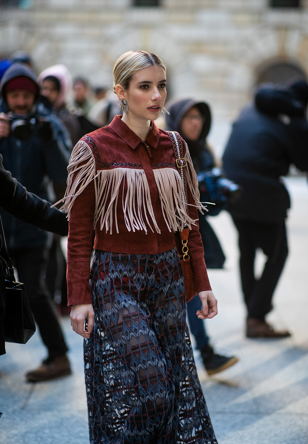 NEW YORK, NEW YORK - FEBRUARY 09: Emma Roberts is seen outside Longchamp during New York Fashion Week Autumn Winter 2019 on February 09, 2019 in New York City. (Photo by Christian Vierig/Getty Images)