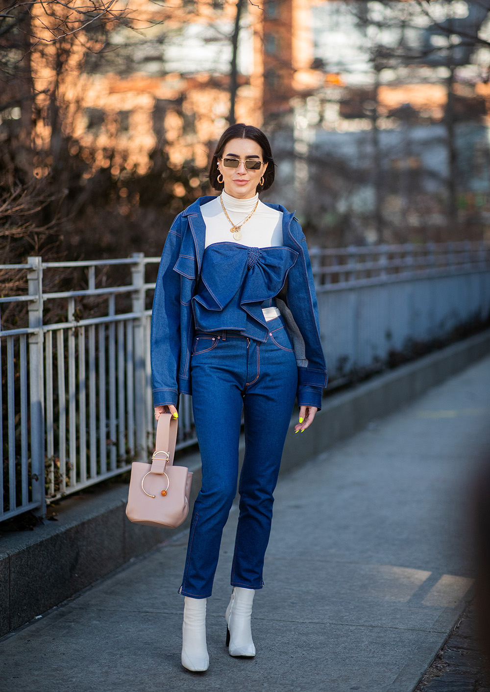 NEW YORK, NEW YORK - FEBRUARY 09: Brittany Xavier is seen wearing denim jeans, top outside Adeam during New York Fashion Week Autumn Winter 2019 on February 09, 2019 in New York City. (Photo by Christian Vierig/Getty Images)