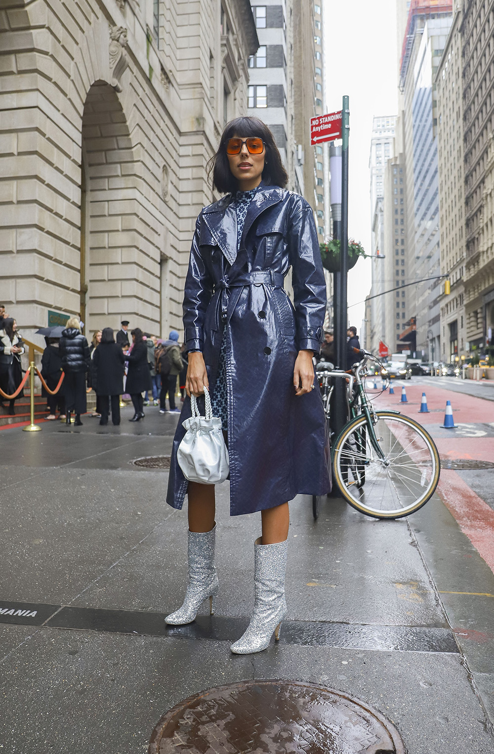 NEW YORK, NY - FEBRUARY 08: Babba Rivera is seen wearing a blue Kate Spade coat and dress and silver Brother Veilles boots on the street during New York Fashion Week on February 8, 2019 in New York City. (Photo by Achim Aaron Harding/Getty Images)