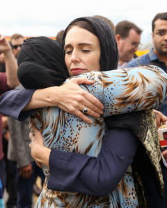 Jacinda Ardern comforts mourners in Christchurch