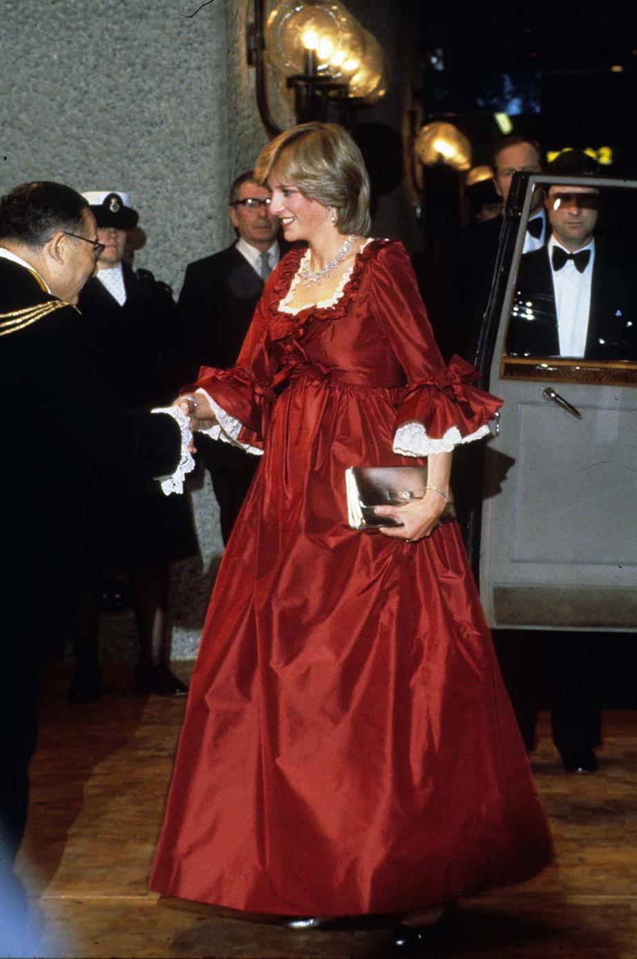 princess diana in a red dress
