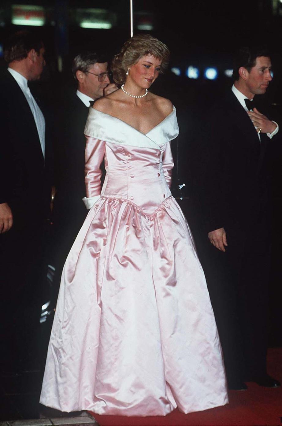 Princess Diana in a pale pink gown