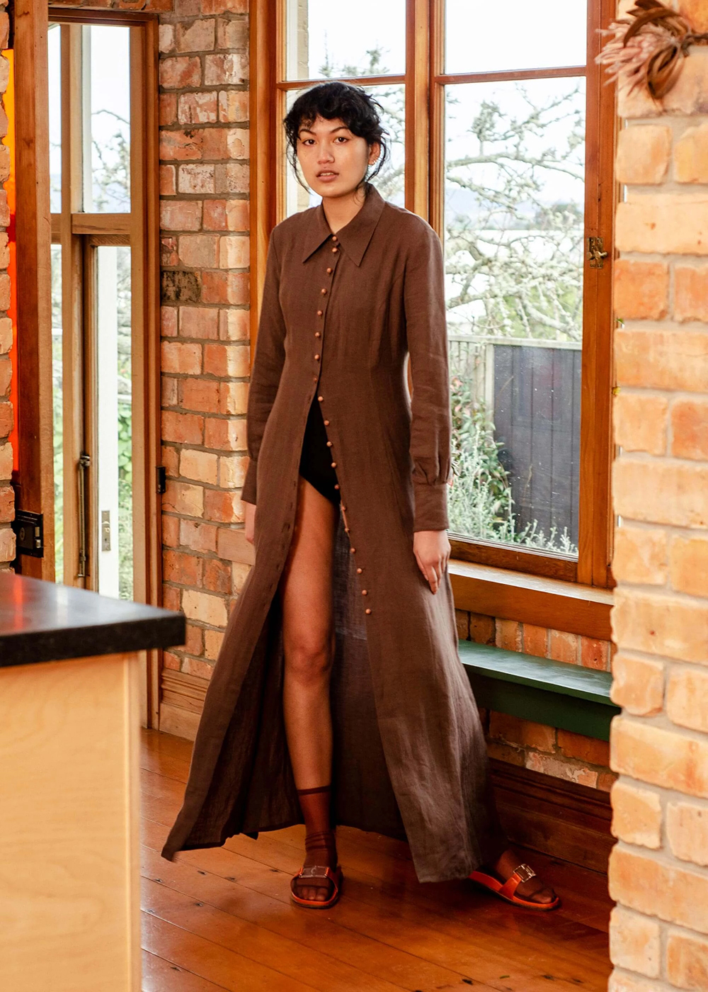 brown shirt dress by Penny Sage
