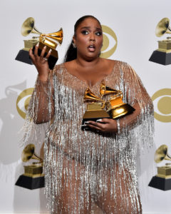Lizzo wearing Versace at the Grammy Awards