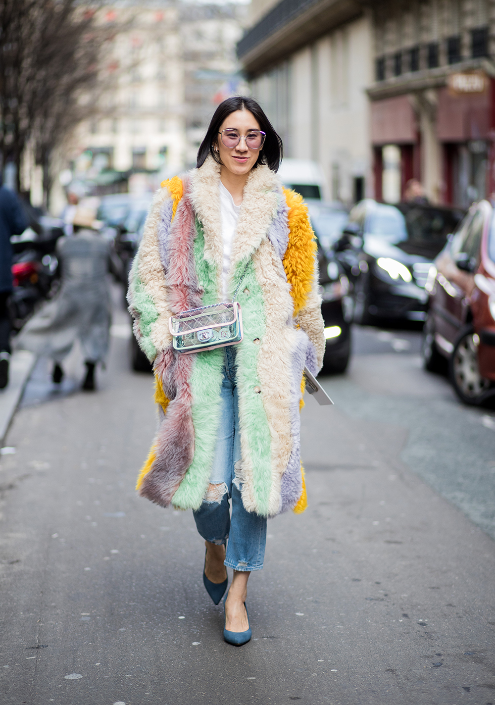 PARIS, FRANCE - MARCH 05: A guest is seen outside Sacai during Paris Fashion Week Womenswear Fall/Winter 2018/2019 on March 5, 2018 in Paris, France. (Photo by Christian Vierig/Getty Images)