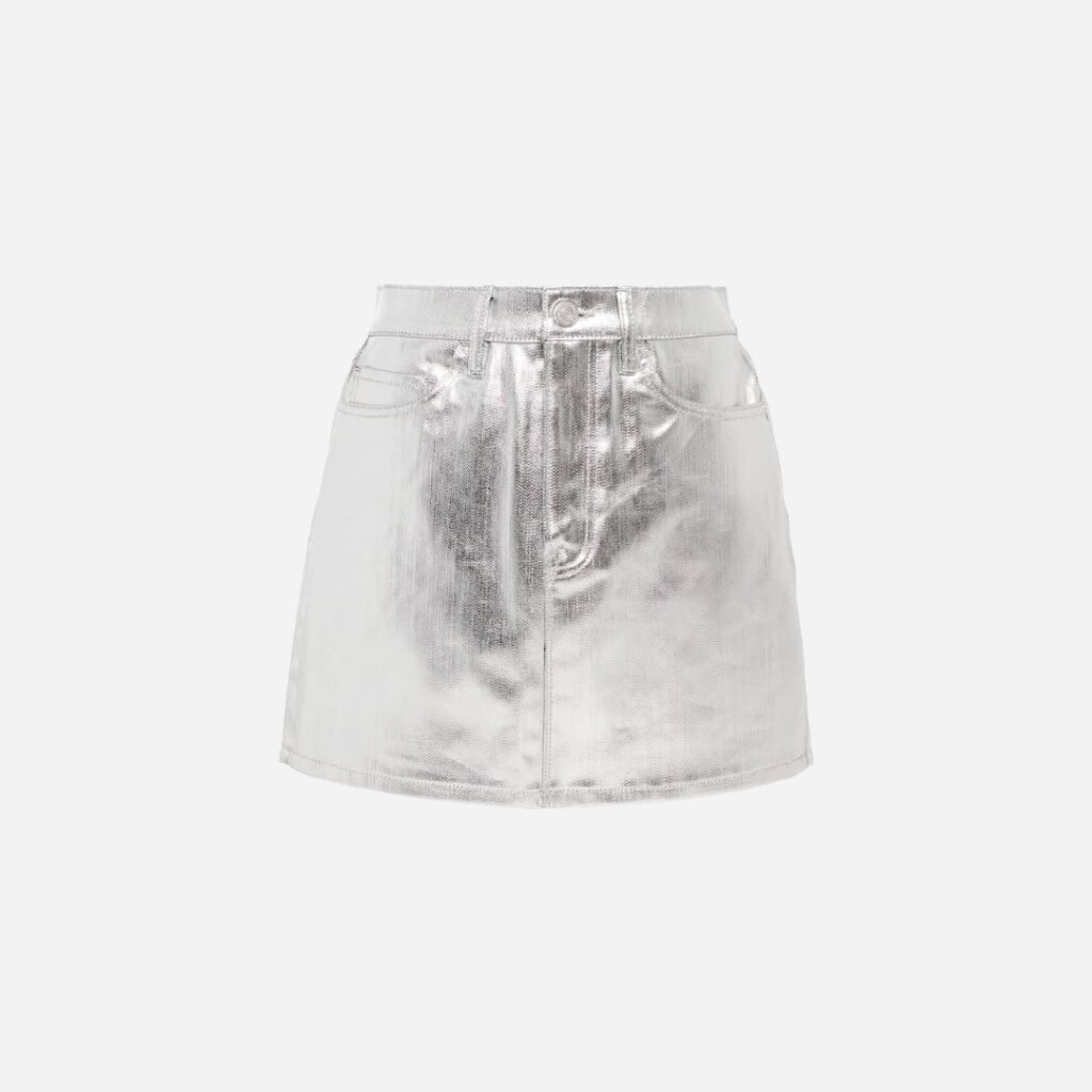 Frame ‘Le Mini Skirt Metallic denim Skirt’, $510.