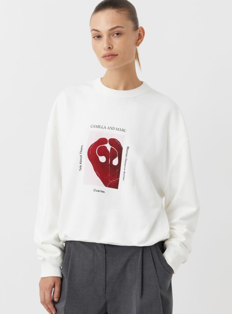 The 2023 Ovaries. Talk About Them collection is an exclusive Limited Edition art tee, designed in collaboration with artist Alba Hodsoll and is a beautiful abstract interpretation of a woman’s anatomy.