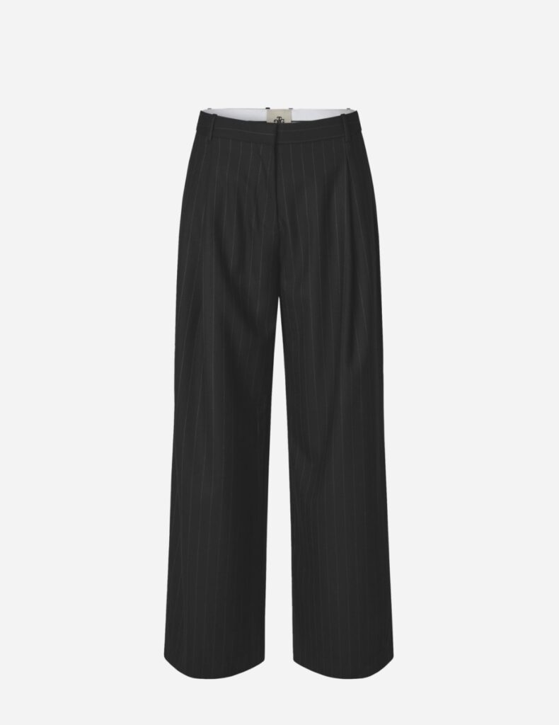 The Garment 'Chicago' pant in black pinstripe, $579, from Workshop