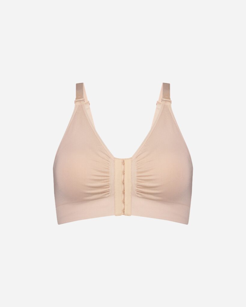 Variety of mastectomy bras on display, featuring different styles and support levels.