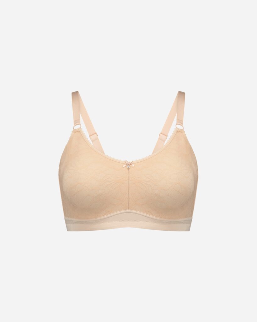 Variety of mastectomy bras on display, featuring different styles and support levels.