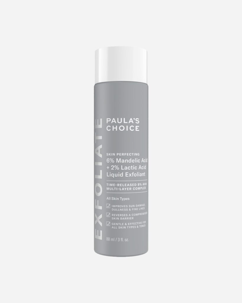 Paula's Choice Skin Perfecting 6% Mandelic + 2% Lactic Acid Liquid Exfoliant: A visual of Paula's Choice Skin Perfecting 6% Mandelic + 2% Lactic Acid Liquid Exfoliant, highlighting its dual-action exfoliating properties that help to refine skin texture and boost radiance.