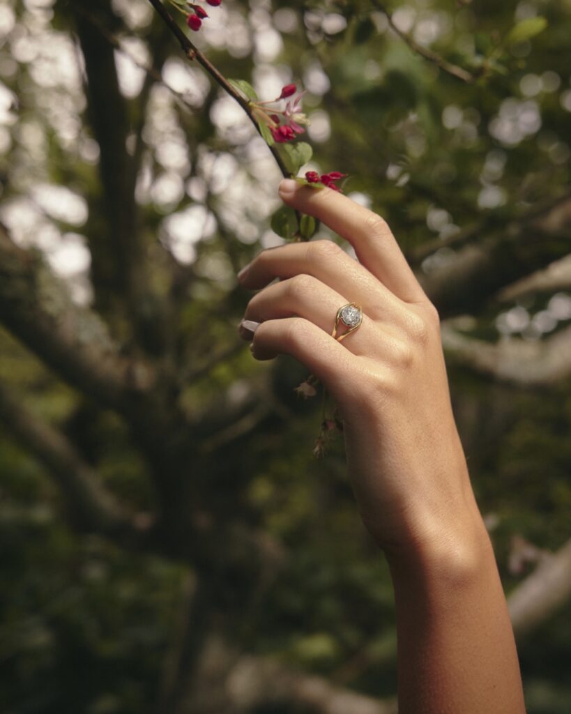 Close-up of jewellery pieces from the collaborative collection by Olivia Moor and Hamish McClurg, blending traditional and modern elements.