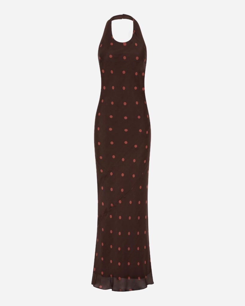 sir toni halter dress Sir the Label Toni Halter Maxi Dress in Chocolate Dot Size AU 8
