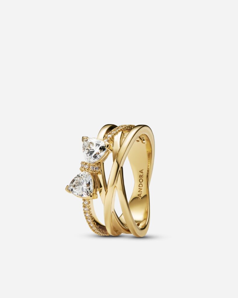 Pandora Sparkling Bow & Crossover Band Ring, $219.