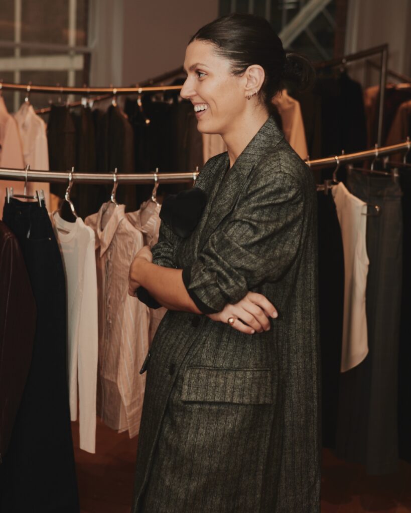 Jess Pecoraro pictured presenting Cue Clothing Co's high winter collection. Image: Supplied