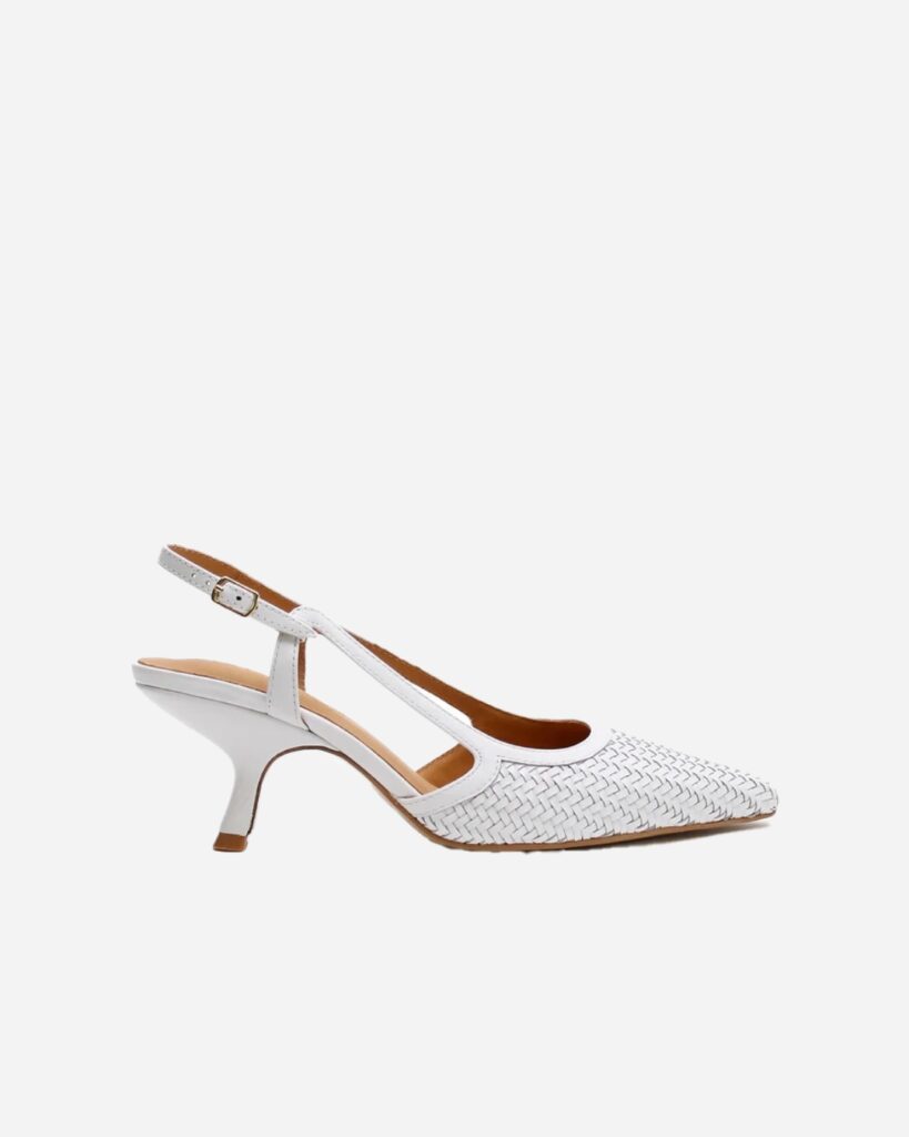 La Tribe Woven Sling Back Heel in 'Snow', $250