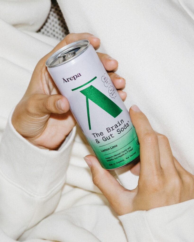 Ārepa's new 99% sugar-free Brain & Gut Soda supports mental clarity and digestive wellbeing in one easy daily ritual.