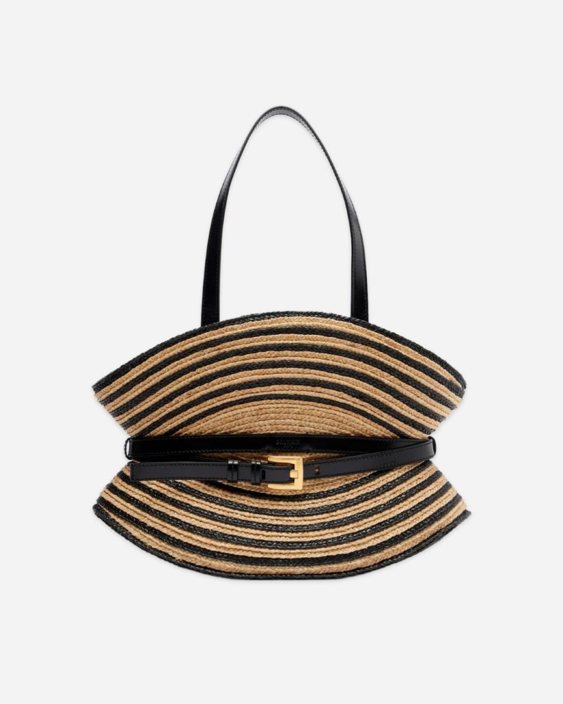 Balmain striped shoulder bag, $2157, from Mytheresa.