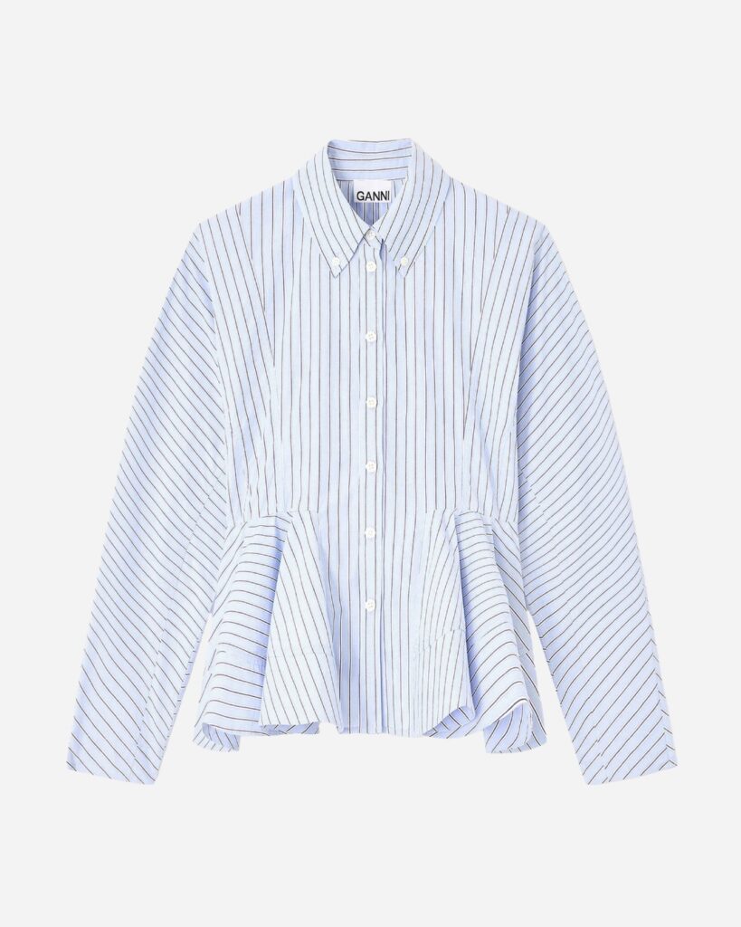 Ganni stripe cotton peplum shirt, $479